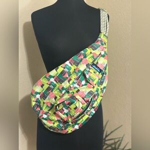 KAVU Women's Crossbody Bag - Green and Pink Pattern